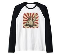 Perezoso DJ Auriculares Tocadiscos Retro Fiesta Camiseta Manga Raglan