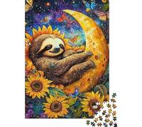 Perezoso Dormido Girasol Luna Universo Puzzle de 1000 Piezas Papel Puzzle para Adultos Noche Estrellada Interacción Familiar Decoración Regalo 38x26cm/1000pcs