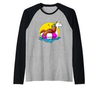Perezoso En Flotador De Unicornio Perezoso Divertido Camiseta Manga Raglan