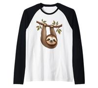 Perezoso Lindo Colgado Tranquilo de una Rama Camiseta Manga Raglan