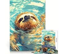 Perezoso Nadando en Agua Azul para Adultos Rompecabezas de 1000 Piezas Juguete para ejercitar la Mente Diseño de Ocio Suave Regalo de Temporada 38x26cm