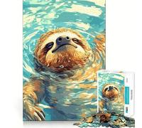 Perezoso Nadando en Agua Azul para Adultos Rompecabezas de 1000 Piezas Juguete para ejercitar la Mente Diseño de Ocio Suave Regalo de Temporada 38x26cm