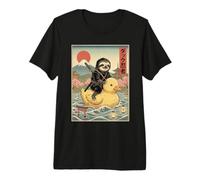 Perezoso Ninja Japón Vintage Japonés Ukiyo-e Arte Camiseta Premium