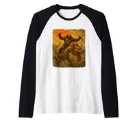 Perezoso Ninja Montando Dragón Samurai Japonés Lucha Ukiyo-e Camiseta Manga Raglan