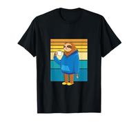 Perezoso Perezoso Bebiendo café Retro Atardecer gráfi Camiseta