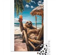 Perezoso Puzzle De 1000 Trozos Papel Grueso Perezoso Relaxes on Beach Rompecabezas Compatible con Tabla Entretenimiento Fin De Semana Ocio En Casa 52x38cm/1000pcs