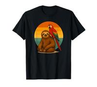 Perezoso Y Loro Retro Sunset Pet Mejores Amigos Camiseta