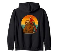 Perezoso Y Loro Retro Sunset Pet Mejores Amigos Sudadera con Capucha