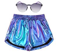 Perfashion Pantalones Cortos metálicos para Mujer, Pantalones Cortos Brillantes de Verano, Color mágico: Morado/Cian, S