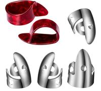 perfeclan 6 Piezas Banjo Finger Picks Púa Set Tocar Cuerdas Material Acero Inoxidable Plástico Función Plucking Rápido Notas Claras Comodidad Uso Prolongado, Rojo Plata