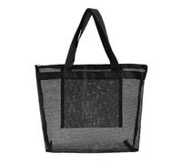 Perfeclan Bolsa de playa de malla para mujer, plegable, portátil, con cremallera, bolso de mano de gran capacidad, Negro