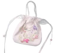Perfeclan Bolso Bordado Bolso de Fiesta Cartera Bandolera Cierre con Cordón Bolsa de Mano con Asa Borlas y Tradicional Apto para Festivales Culturales, Org Bord Rosa Mariposa
