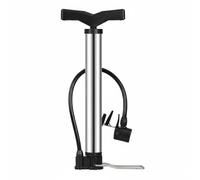 perfeclan Bomba de Aire para Bicicleta con Mecanismo Doble Inflador Manual Resistente y Medidor de Presión Precisa en Acero Inoxidable Adecuada para Rutas Largas Gimnasios y Hogar, Plata, Corto