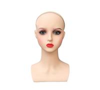 perfeclan Cabeza de maniquí de mujer calva para hacer peinados, cabeza de muñeca de práctica para hacer gafas, peinado, pelucas, sombreros, Red Lips a