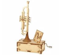 perfeclan Caja Musical con Modelo de Rompecabezas Armado Kit Artesanal Musical Pieza Decorativa de Madera Caja Octava Artística Función Musical Adecuada para Niños Jóvenes Estante Escritorio, Trumpet