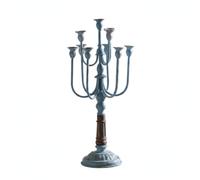 perfeclan Candelabro Candelero Portavelas Soporte Vela Metal Hierro Madera con Diseño Multibrazo y Pedestal Redondo Toque Clásico y Rústico Adecuado para Mesa de Comedor Chimenea, Azul