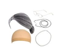 Perfeclan Conjunto de Disfraz de anciana, Gafas de Abuela, Peluca cómoda de Calidad, Gorro de Abuela para Fiesta, actuación en, Negro Gris Recto