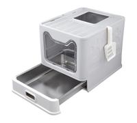 perfeclan Contenedor de Desechos Caja de Arena Arenero Inodoro Portátil con Cajón Extraíble y Bandeja de Acero Inoxidable Puerta Frontal Transparente y Salida, Gris