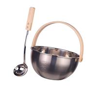 perfeclan Cubeta Sauna Acero Inoxidable con Asa de Madera Capacidad 5L Set de Mango Largo Resistente para Baño Masaje SPA Adecuado para