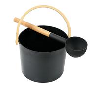 perfeclan Cubeta Sauna Aluminio con Mango Largo Accesorio Barril Sauna Bambú Balde Sauna Artesanía Juego Cubeta y Adecuado para Spa Baño Club Hotel