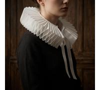 Perfeclan Cuello Isabelino Vintage Cuello Lechuguilla Gorguera Collar Renacentista con Pliegues Densos en Poliéster Ajustable con Cintas Adecuado