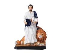 Perfeclan Estatua de Marcos con León Figura Religiosa Escultura Imagen Resina Detallada Pintada a Mano Adecuada para Altar Personal Estante de Libros Salón Oración y Regalo