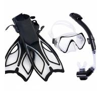 perfeclan Fins and Conjunto de Buceo Máscara Aletas Tubo Seco Cristal Transparente Silicona Hipoalergénica Purga Rápida Correas Ajustables Empuje Estable, Negro, L