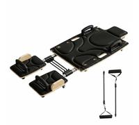 perfeclan Foldable Core Tabla Pilates Reformador Núcleo Ajustable Extension Rodillos PU Suaves Adecuado para Rutina de Entrenamiento Ejercicios Familiares , Negro , Extendido con Reposacabezas