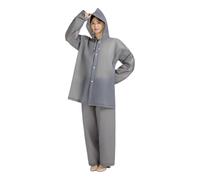 Perfeclan Impermeable Adulto Chubasquero Traje Lluvia Chaqueta Pantalón de EVA Resistente y Ligero Cobertura Total con Capucha de Cordón y Puños Elásticos, Array, Gris