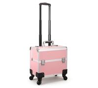 perfeclan Maletín de Maquillaje Profesional con Ruedas Estuche Trolley Organizador Aluminio Resistente con Esquinas Reforzadas y Cierre Frontal Adecuado para, Rosado, Color to 3