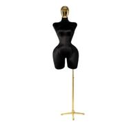 perfeclan Maniquí de Exhibición Torso Femenino Silueta Femenina Realista para Caída Natural Soporte de Poste y Base Fuerte , Negro Sin Brazos con Cabeza Dorada Y Base Triangular Dorada