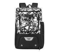 Perfeclan Mochila de Baloncesto, Bolsa Deportiva con Bolsillo Aislante para Exteriores, Compartimento Separado para Zapatos y portapelotas para Navidad y año, Negro Blanco Gris