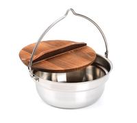 perfeclan Olla Colgante para Fogata Puchero Cazuela con Tapa Térmica de Madera y Asa Metálica para Cocinar Abierto Campismo, 18cm, Olla Colgante Multifuncional De 18cm, Modelo A