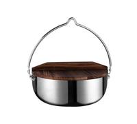 perfeclan Olla Colgante para Fogata Puchero Cazuela con Tapa Térmica de Madera y Asa Metálica para Cocinar Abierto Campismo, 24cm, Olla Colgante De Acero Inoxidable De 24cm, Modelo B