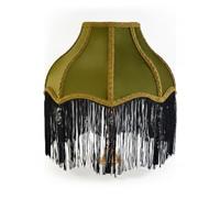 perfeclan Pantalla de Lámpara de Terciopelo Pantalla con Flecos Cúpula Trabajada Acabado Aterciopelado con Ribete Decorativo Atenuación de y Ambiente Acogedor, Verde