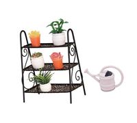 perfeclan Soporte para Flores Juego de Mini Estante para Plantas Accesorios de Casa de Muñecas Modelo en Miniatura Ornamento para Niños Fotografía Simulación, Negro