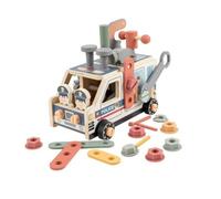 Perfeclan Vehículo de Montaje Infantil Camión de Herramientas Juguete Mecánico de Madera con Tornillos Tuercas Engranajes y Llave Grande Impulsa Exploración, Coche De Policía Desmontable