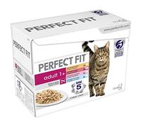 Perfect Fit Bolsas de comida húmeda para gatos - Nutrición avanzada para gatos adultos 1+, selección mixta en salsa, paquete de 4 (4 x 12 bolsas x 85 g)
