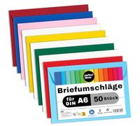perfect ideaz 50 sobres coloridos de 11,4 x 16,1 cm (C6), sobres reciclados sin ventanilla, fabricados de forma sostenible en Alemania, envoltorio para cartas, 10 colores, adhesión en húmedo