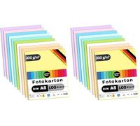 perfect ideaz cartulina cuché pastel DIN-A5 de colores 100 hojas, cartulina, de color, en 10 colores diferentes, grosor de 300g/m², hojas de la máxima calidad (Paquete de 2)