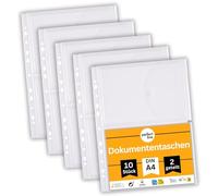 Perfect line - 10 bolsillos para documentos DIN A5 a A4, 20 mm de altura de llenado, plástico translúcido y transparente, perforados con solapa, cierre de velcro, divididos en 2 compartimentos