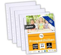 perfect line 100 fundas para guardar transparentes A4, divididas en 2 partes (A5-transversal), lámina transparente con inserción por alto