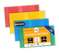 perfect line - 12 sobres ideales para libros de hasta 26,5 cm de altura - 4 colores transparentes - Funda para libro escolar extra estable de polipropileno - lavable - Funda de hasta 54 cm de ancho