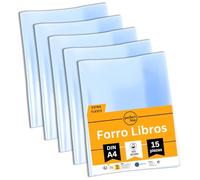 perfect line • 15 forro libros, funda plastico A4 con superficie lisa y cristalina, forro para libros de PP reciclable, forros libros escolares, fabricado en europa