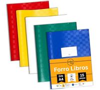 perfect line - 15 fundas de rafia DIN A4, 5 colores, sobre con etiqueta para rotulación, protector de cuaderno de polipropileno reciclable, indeleble