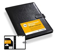 perfect line - Funda con soporte para bloque A4 de piel sintética, bolsa de documentos negra, conferenciante con cierre magnético, conferenciante con 4 compartimentos y abrazadera, ideal como agenda