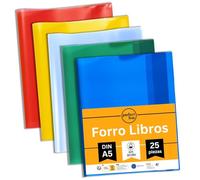 Perfect Line - Juego de 25 fundas y protectores de cuaderno DIN A5, 5 colores - Funda transparente granulada - Funda de cuaderno de PP reciclable, Constante