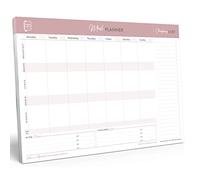 Perfect Planner Company - Planificador de comidas semanal magnético - Diseño desprendible A4 - Lista de compras - Seguimiento de la fecha de caducidad de los alimentos - Oscuro, horizontal, 50 páginas