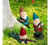 PERFECTOP 3 gnomos de jardín de Soldado Militar con Pistolas AK47, Divertidas Figuras de gnomo Defensor de Guerra del ejército, decoración de Patio, césped, Escritorio, Regalo para el día de San