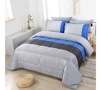 PERFEMET Juego de Ropa de Cama con Estampado de Rayas Azules, tamaño matrimonial/Queen, Juego de edredón de 3 Piezas con Estampado de Rayas de Retazos, Ultra Suave, Reversible, Juego de edredón para